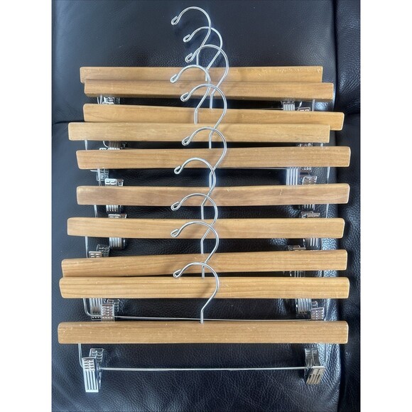 Unbranded Wooden Pants & Skirt Hangers w/Adjustable Clips 14in. Lot of 10pcs - Picture 1 of 4